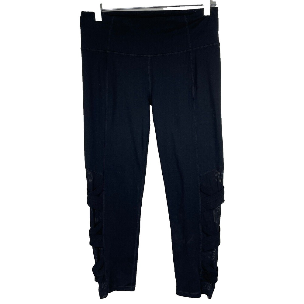 Athleta Mesh Side Criss Cross Leggings Womens Medium‎ Black Athleisure Sports